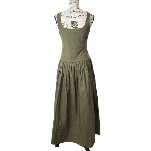Banana Republic Drop-Waist Midi Dress Sleeveless Cotton Olive Green Size M NEW - Picture 3 of 8